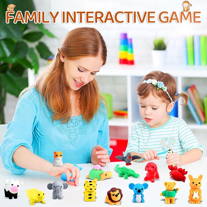 36Pcs Animal Erasers Kids Desk Pets Pencil Erasers 3D Puzzle Bulk Mini Animal - Image 2