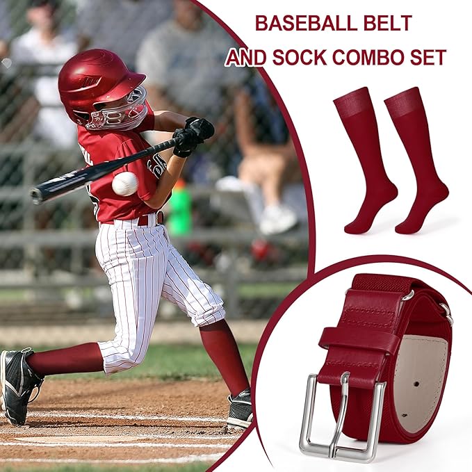 XZQTIVE 3 Pairs of Baseball Softball Socks and 1 Baseball Softball Belt Combo Set Knee-High Soccer Socks for Kids Youth Adult