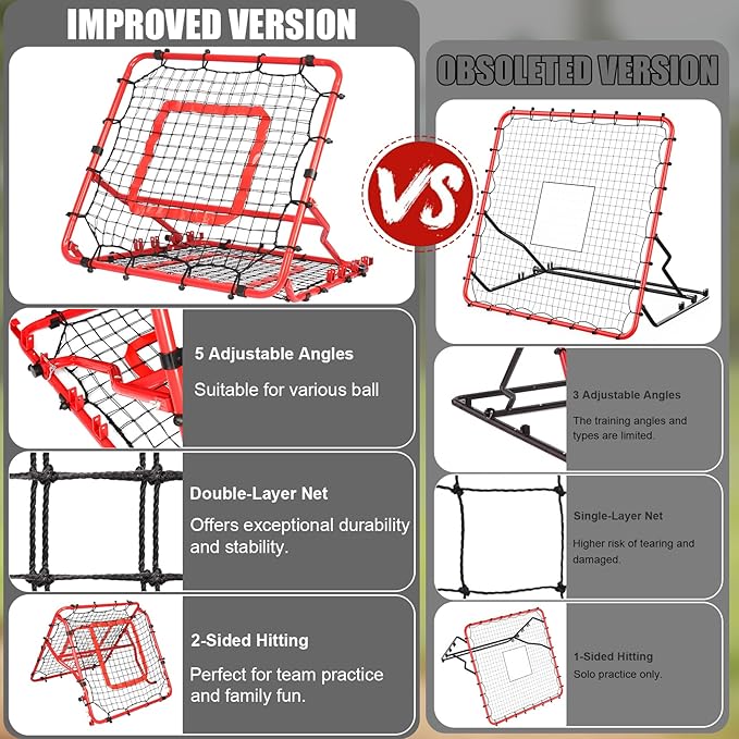 Storgem Baseball Softball Rebounder Net, Pitch Back Rebound Net,Soccer Rebound Net, Fielding Rebounder,Double Sided Adjustable Multi-Sports Pitching Rebound Net for Throwing Practice