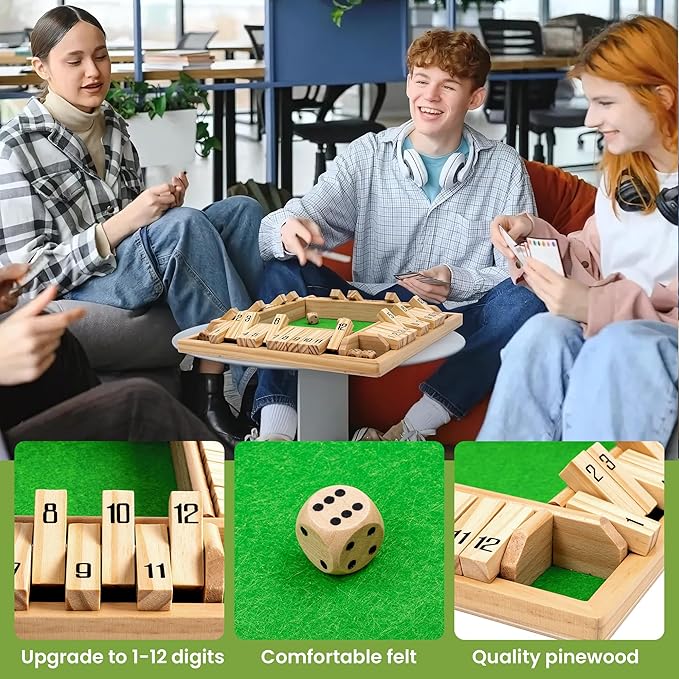 ropoda Shut The Box Game, Upgraded 12 Numbers Wooden Board Games - Image 3