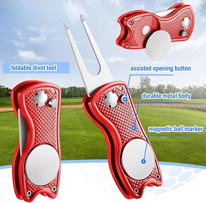 Liliful 12 Pcs Golf Accessories Kit, Include Golf Ball Bag with Hook Towel Tees Magnetic Ball Marker Divot Tool Cleaner Brush for Women Man Gifts