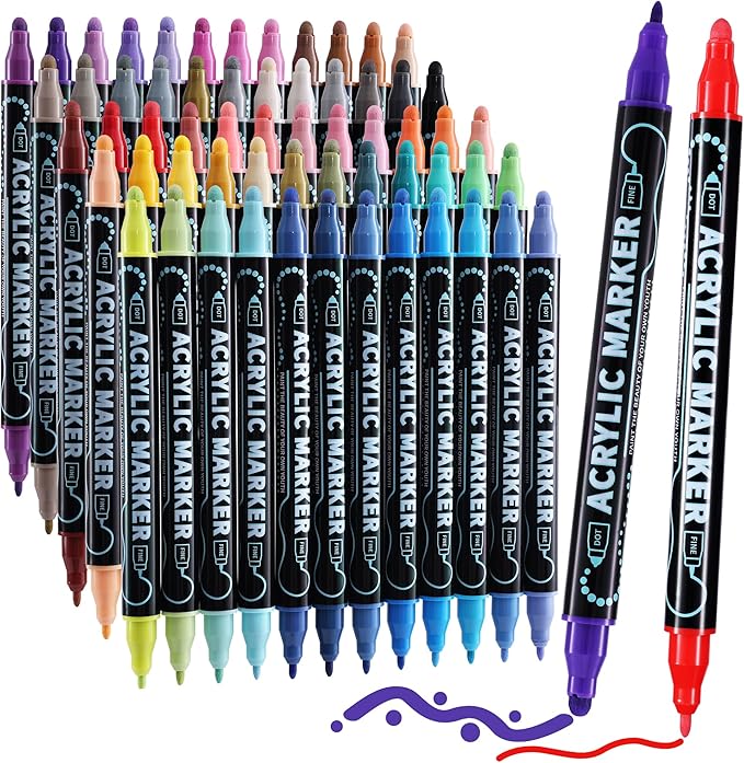 60 Colors Waterproof Dual Tip Acrylic Paint Markers, Dot & Fine Tip Premium by nauets