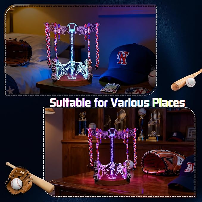 CoolGift Mart Light Up Baseball Ring Holder with Necklace Stand, Acrylic Display with Multiple Color Modes and Brightness Adjustment Function with Remote Control, Gifts for Baseball Enthusiasts