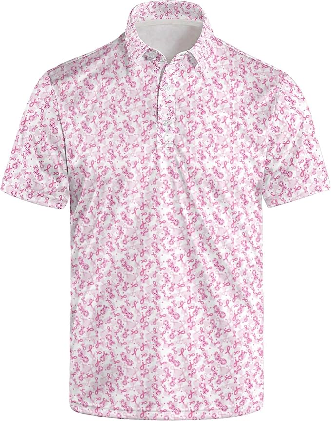 Golf Polo Shirts for Men Funny Print Short Sleeve Golf Shirts Performance Golf Polos