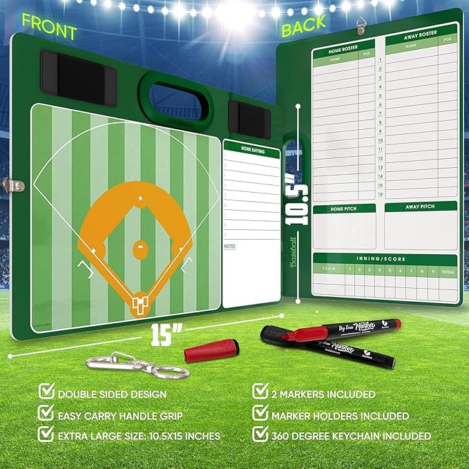 Baseball Dry Erase Lineup Board 15x10.5 Double Sided Coaching Whiteboard with 2 Markers Softball and Baseball Scorekeeping Accessories