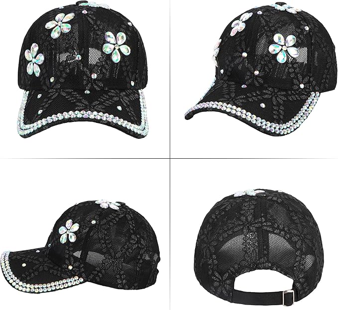 Hoce Fashion Rhinestone Denim Baseball Cap Studded Bling Hat for Women