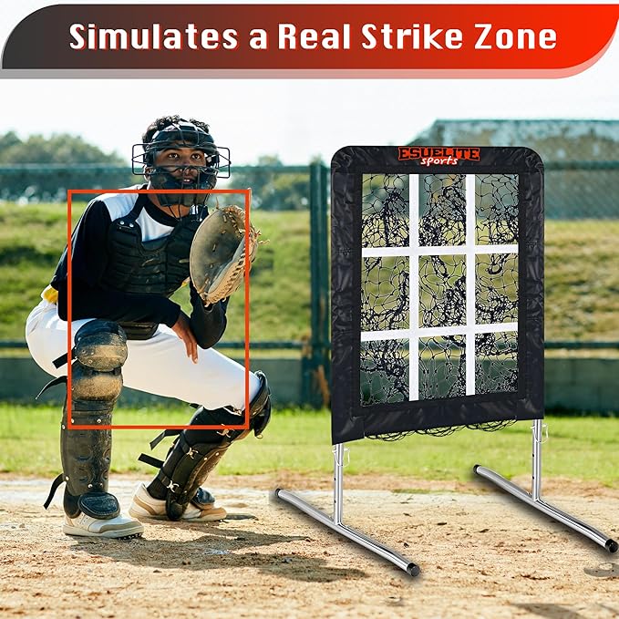 9 Hole Pitching Net with Strike Zone, Baseball Softball Pitching Target – Adjustable Height Portable Indoor Outdoor Training Equipment for Pitchers of All Levels, Coaches, and Players