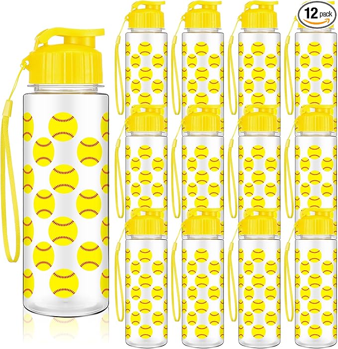 Funnymoom 12 Pcs Softball Water Bottles Bulk 17 oz Softball Sports Bottles with Leak Proof Flip Top Reusable Plastic Water Cups for Team Gift Accessories Sports Party Favors Supplies