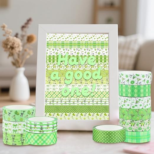 12 Rolls Greenery Washi Tape, Martini Bow Lemon Masking Tape, Checkered Martini - Image 6