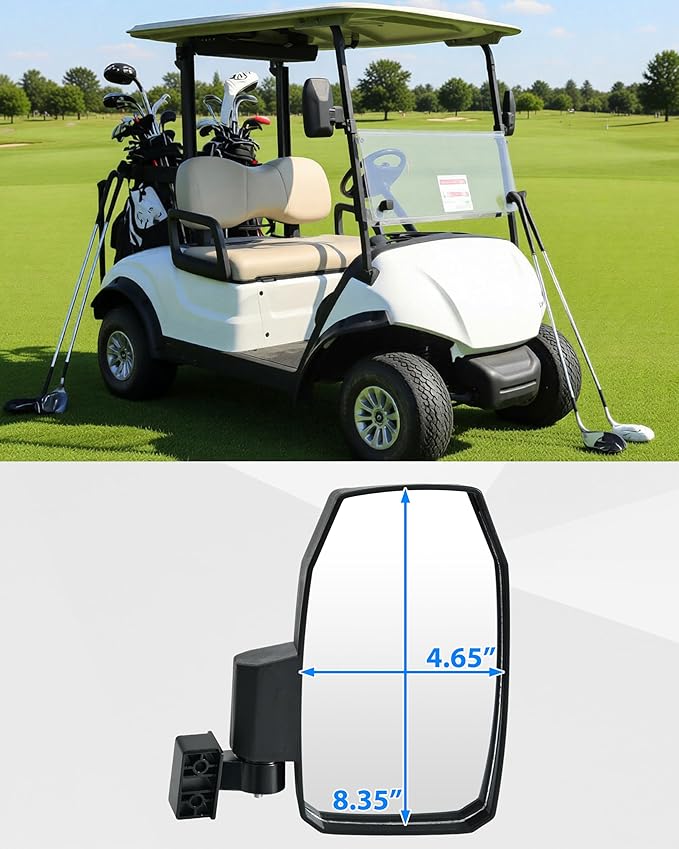 SAUTVS Adjustable Side Mirror for Yamaha, Club Car, EZGO, Most Golf Cart with 0.75"/1"/1.25" Square Tube Roof Bracket, Universal Folding Side Rear View Mirrors Accessories, No Drilling Required