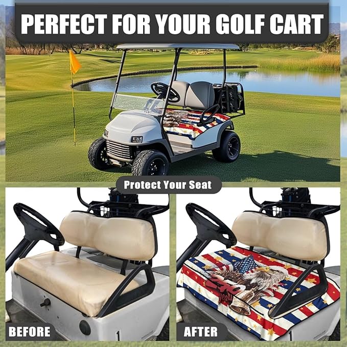 Golf Cart Seat Covers, Universal Golf Cart Seat Towel Blanket with 4 Front Pockets & Nonskid Bottom Fits for Club Car 2 Person Seats Golf Carts