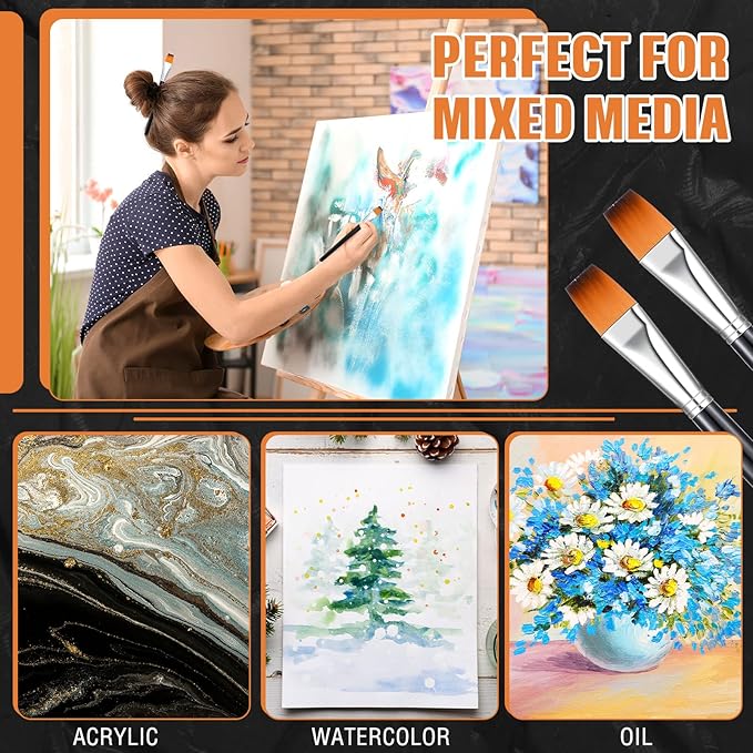 Zonon 10 Pcs 3/4 Inch Flat Paint Brushes Acrylic Painting Craft Accessories - Image 6
