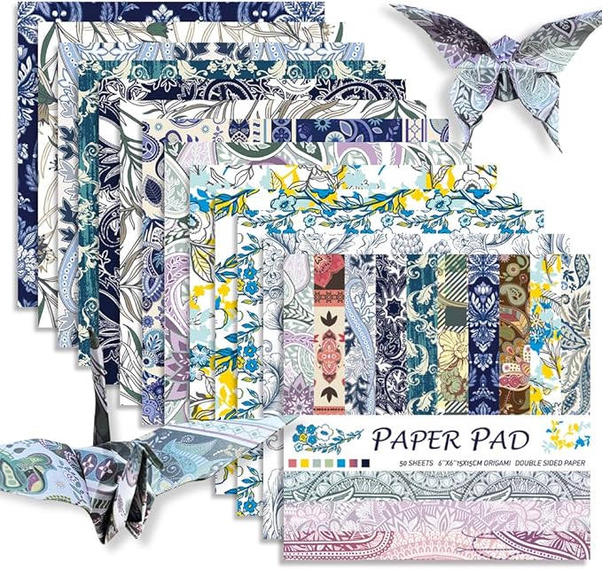 Square Origami Paper 6x6 Double Sided 50 Sheets 50 Colors 70GSM Origami Kit by Mifuner