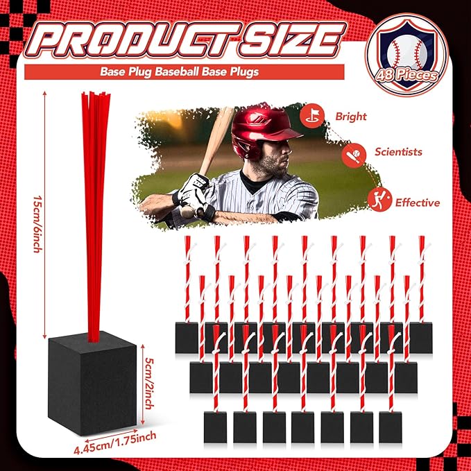 Shappy 48 Pcs Base Plugs Baseball Base Anchors with Tassel Heavy Duty Rubber Plug Dig Tools for Baseball Field Softball Drill