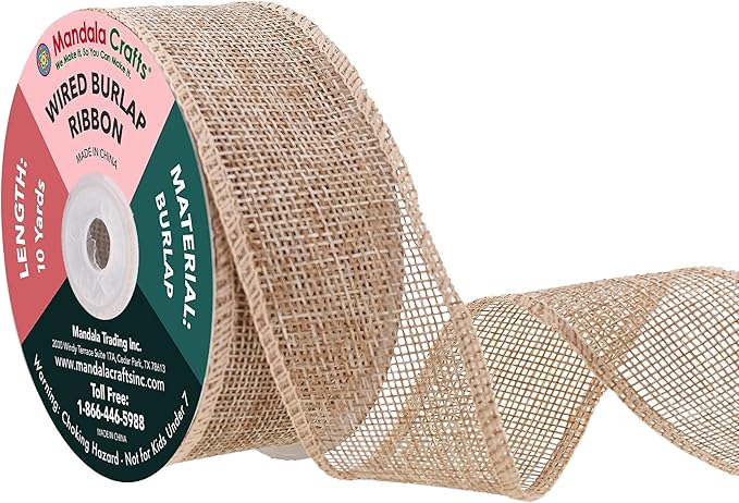 Mandala Crafts Natural Burlap Wired Ribbon 1.5 Inches Wide Jute Ribbons by MandalaCrafts