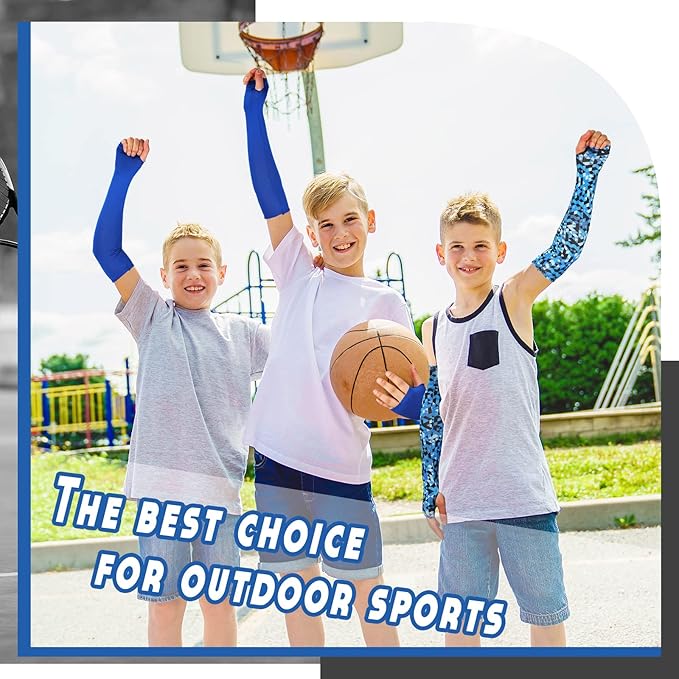 Mepase 10 Pairs Arm Sleeves for Kids Arm Sleeves for Boys UV Sun Protection Cooling Sleeves Youth Sport Compression Sleeves