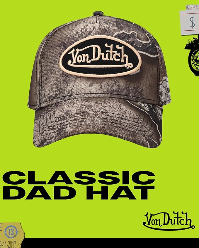 Von Dutch Men & Women’s Baseball Cap - Adjustable Snapback Canvas Hat with Curved Brim Structured Logo Patch Vintage Style