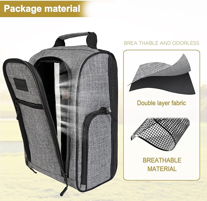 Goloni Golf Shoe Bag for Men Women, Ventilated Golf Shoe Bag with Side Pockets, Lightweight Portable Golf Shoe Carrier for Golf Shoes, Tees, Balls & Accessories,Gray