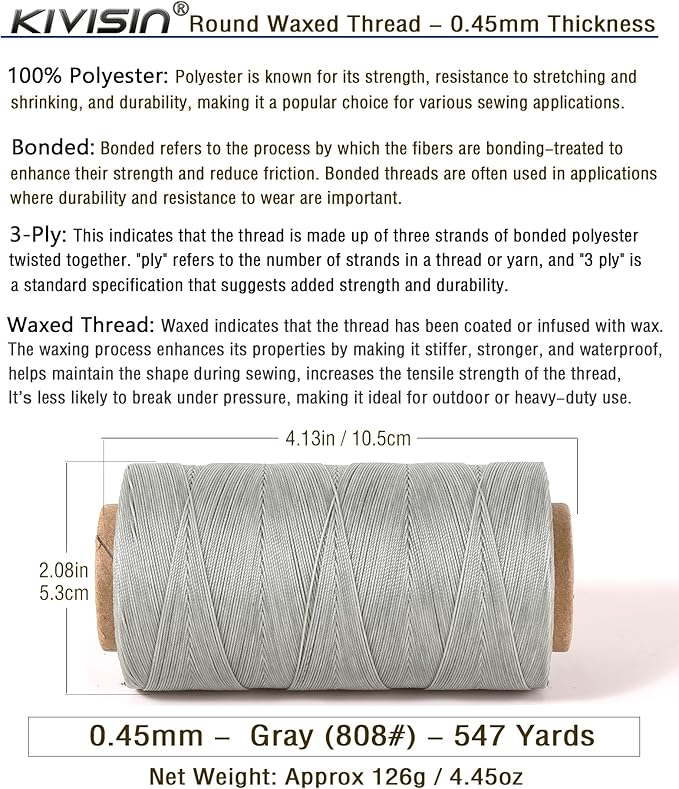 Thin Wax Polyester Thread, 547 Yards, 3 Ply Round Waxed Cord Strings - Image 2