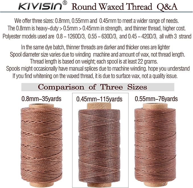 Round Waxed Thread 0.45mm 12 Neutral Colors, Thin Cord Wax Coated 3 Ply - Image 4