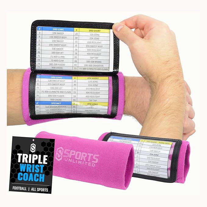 Sports Unlimited Youth Triple Wrist Coach, Football Wristbands for Plays, Baseball Wristbands, QB Arm Bands