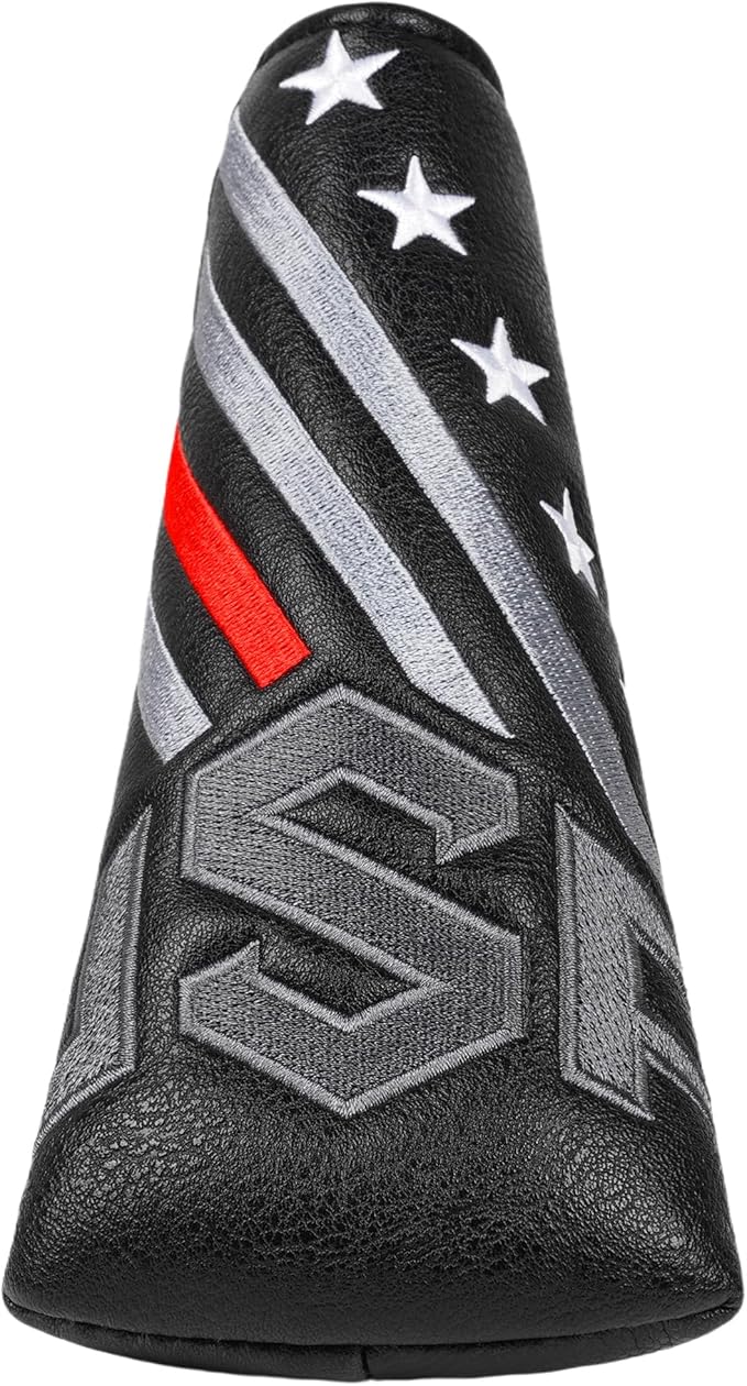 Big Teeth Golf Cover USA Stripe and Star Headcover Covers, Driver Fairway Wood Hybrid Headcovers Fits Blade Mallet Putter Iron and Woods with Magnetic Club Protector Pu Leather Golf Accessories