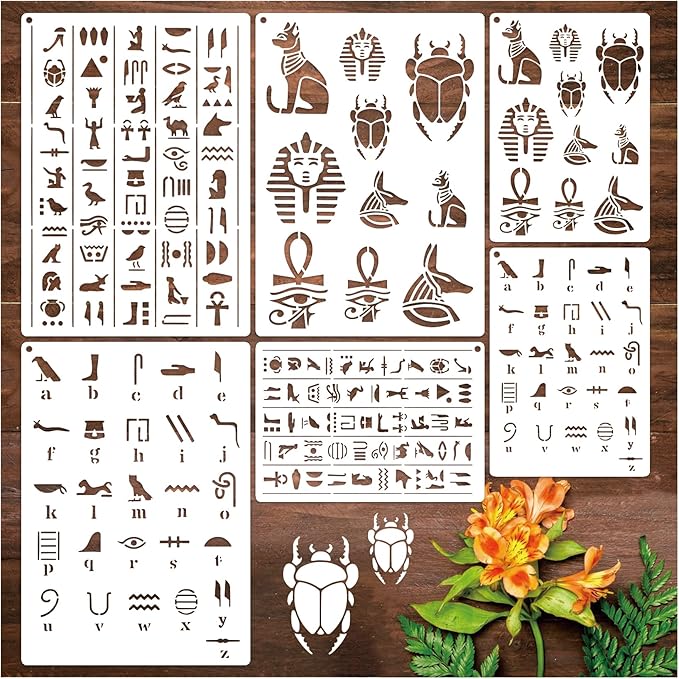 Egyptian Hieroglyphs Stencils, Ancient Egyptian Glyphs Alphabet Painting by Boqon