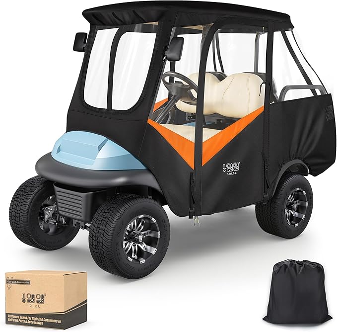 10L0L 4-Passengers Golf Cart Enclosure for Club Car Precedent 57" Short Roof, 600D Waterproof Clear Rain Cover with Security Side Mirror Openings, All Weather Waterproof Snowproof Driving Covers