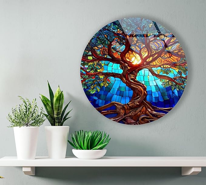 My Photostation.com 20Wx14H'' Stained Blue Life of Tree Glass Wall ArtTempered - Image 7