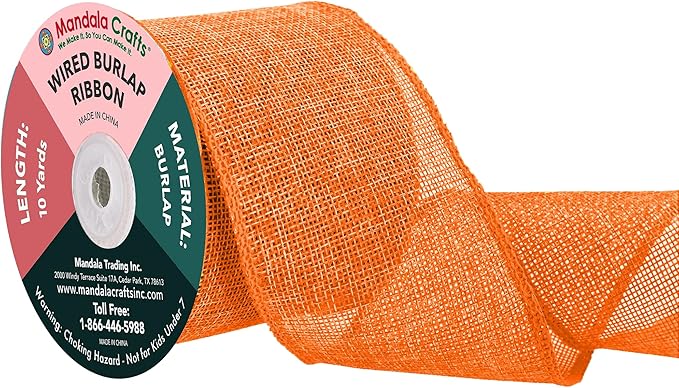 Mandala Crafts Orange Burlap Wired Ribbon 3 Inches Wide Jute Ribbons by MandalaCrafts