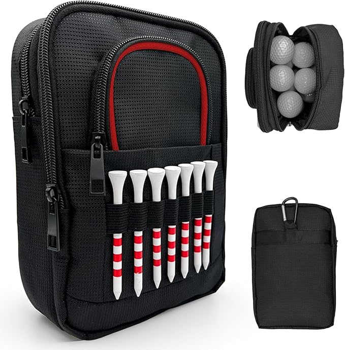 Golf Valuables Pouch, Golf Ball Bag, Golfer Portable Organizer, Large Golf Accessories Pouch for Gadgets, Like Balls, Tees, Market - Golf Gift for Men and Women (White/Red Edge) (Red Edge)