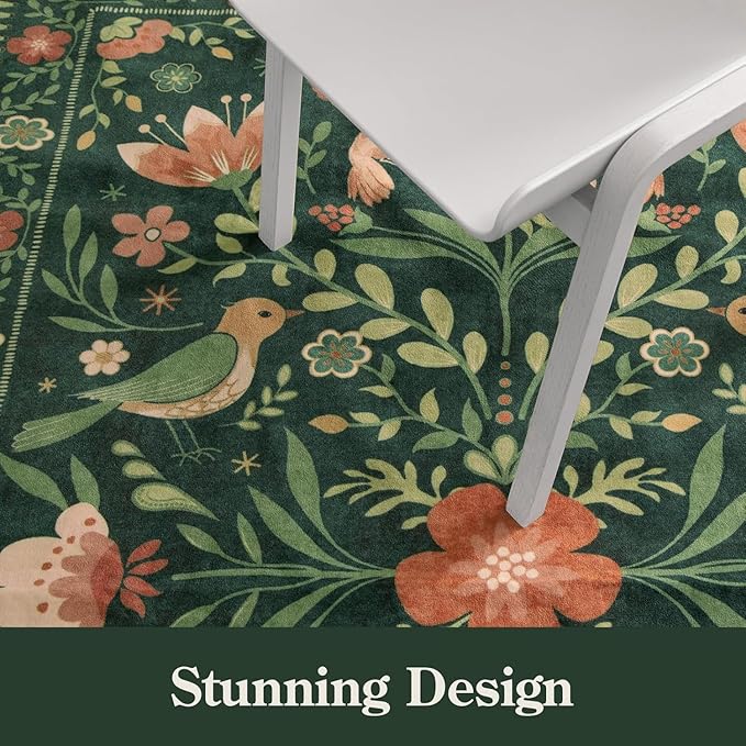 Morebes Washable Rugs 9x12 for Living Room, Large Bird Floral Area Rug Non Slip - Image 7