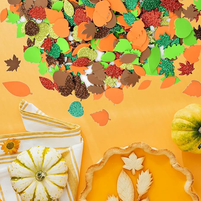 300Pcs Fall Foam Leaf Stickers, Autumn Glitter Maple Leaves Self Adhesive Foam - Image 6