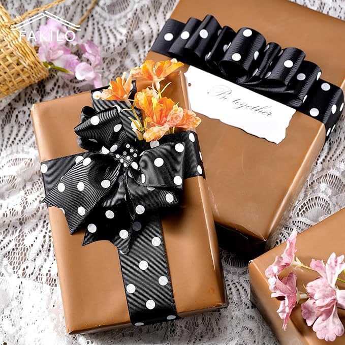 Polka Dot Grosgrain Ribbon 1.5 Inch, 25 Yards Spool Black and White Dot Craft - Image 3