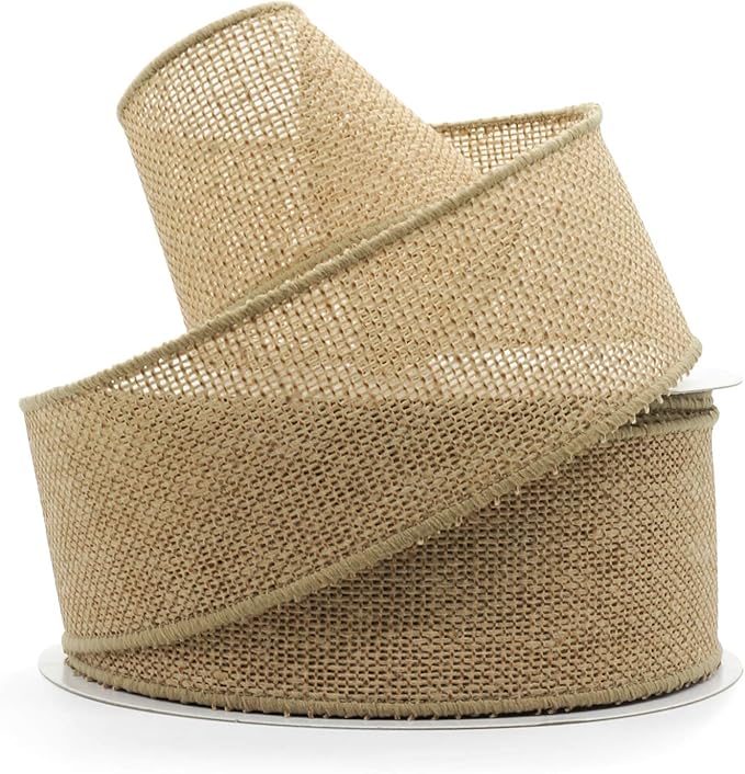 CT CRAFT LLC Burlap Fabric Wired Ribbon 2.5" x 20 Yards Natural Color by CTCRAFTLLC