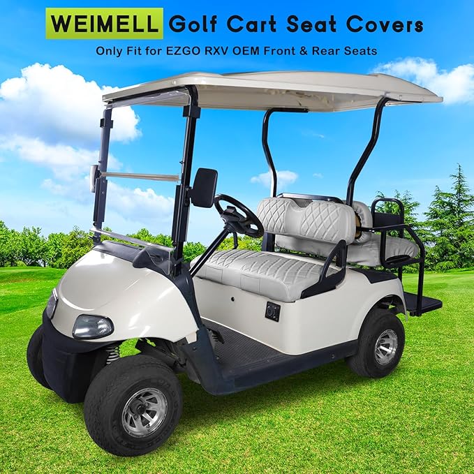 Golf Cart Seat Cover Front and Rear Set of 2 Fit EZGO RXV OEM Ordinary Cushion No Nails Required Easy to Install & Clean Gray Vinyl Leather Seat Covers