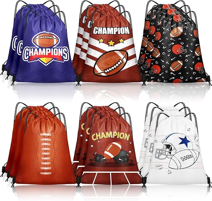 Grneric 18 Pcs Football Party Favor Bags Drawstring Bags Bulk Candy Goodie Bag Football Themed Presents for Sports Teams