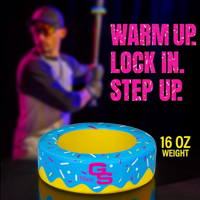 GoSports Baseball and Softball Bat Donut - 16 oz Baseball Drip Bat Weight for Youth and Adult - Blue or Pink