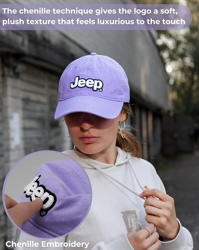 Jeep Women’s Ponytail Hat – Garment Washed Cotton Twill Baseball Cap, Chenille Logo, Adjustable Strap, Low Profile