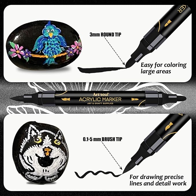 Art+soul 24 Colors Acrylic Paint Pens-Dual Tip Markers, Long Lasting Colors - Image 3