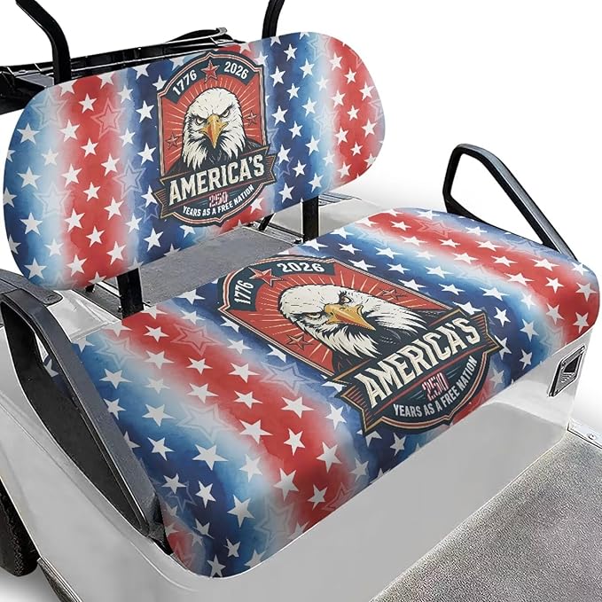 Yewatlles Golf Cart Seat Cover Set Fashion Printed for Club Car Small Breathable Bench Seat Covers, Washable Polyester Cloth 250 Years Eagle Pattern