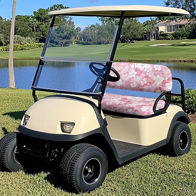 Yewatlles Pink Flowers Universal Golf Cart Seat Cover Dress UP Golf Cart Durable Breathable Material Fit for Club Car, Easy to Install