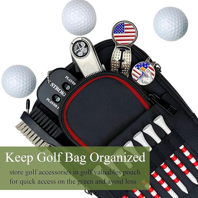 Golf Valuables Pouch, Golf Ball Bag, Golfer Portable Organizer, Large Golf Accessories Pouch for Gadgets, Like Balls, Tees, Market - Golf Gift for Men and Women (White/Red Edge) (Red Edge)