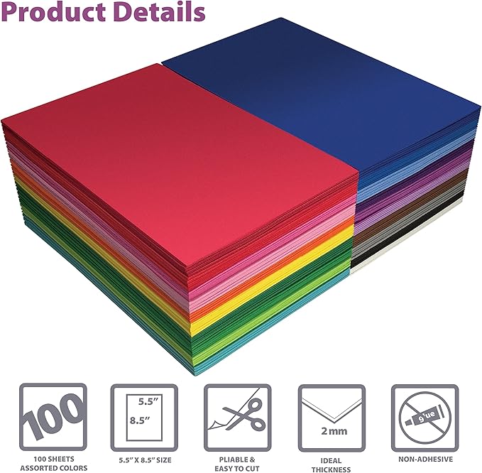 Better Office Products 100 Pack EVA Foam Sheets, 5.5 x 8.5 Inch, 2mm Thick - Image 3