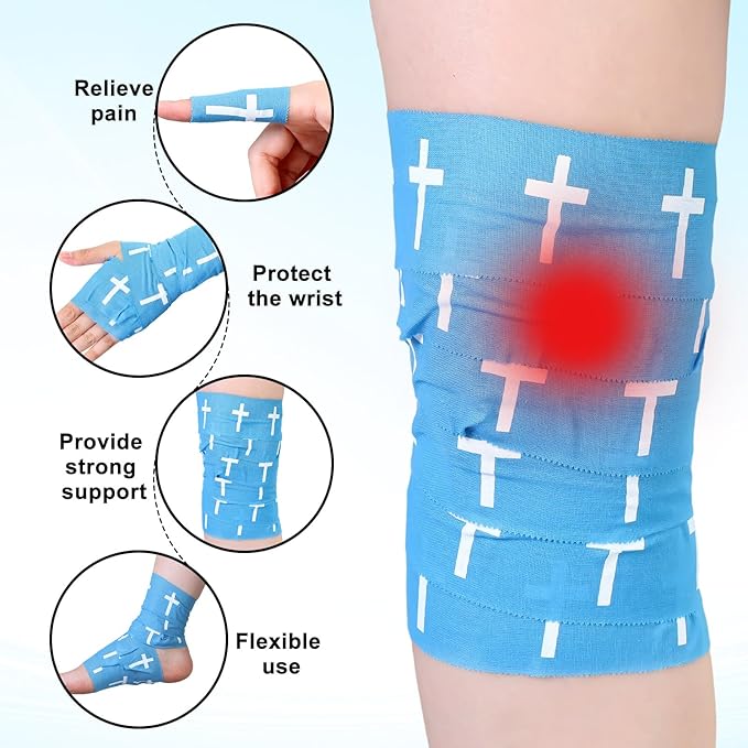 MiniInflat 2 Pcs Christian Cross Athletic Tape Sports Tape 2in x 23ft Religion Jesus Wrist Wrap for Soccer Football Baseball, Gift for Graduation Teacher Nurses Week Pentecost(Blue,Crosses)