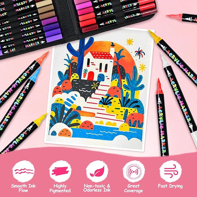 IVSUN Acrylic Paint Pens, 60 Colors Dual Tip Paint Markers - Image 4