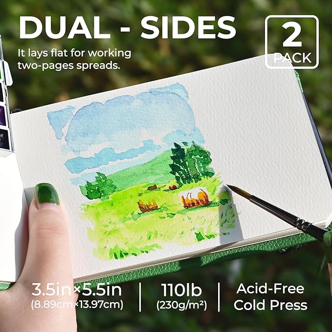 Funto Watercolor Journal, 2 Pack, 24 Sheets Each, 110lb/230gsm, Suitable - Image 2