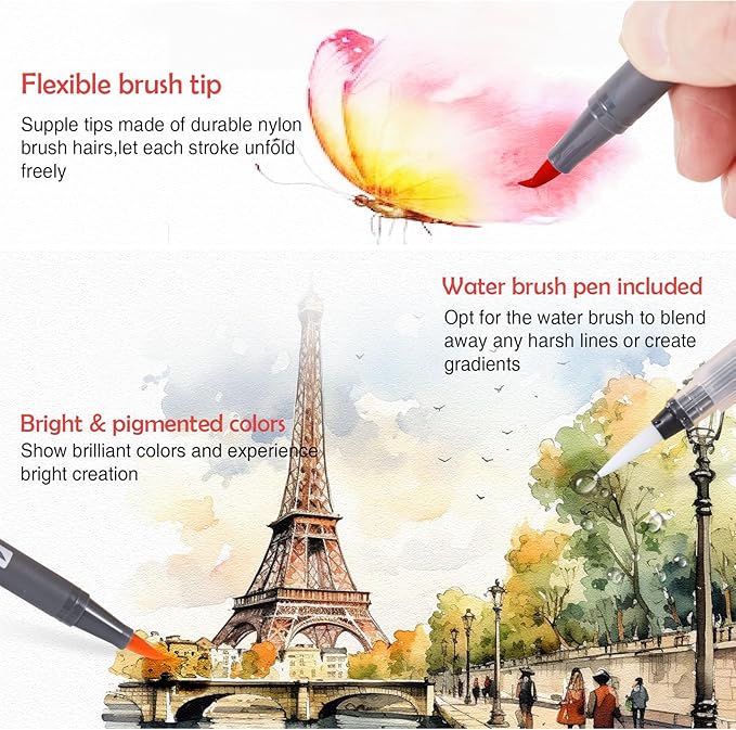 24 Colors Blendable Watercolor Markers 2025 Upgrade Double Tip Paint Pens - Image 3