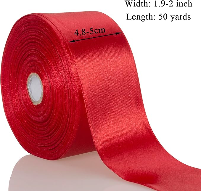 2 Inch Red Solid Satin Ribbon, 50 Yards Craft Fabric Ribbon - Image 3