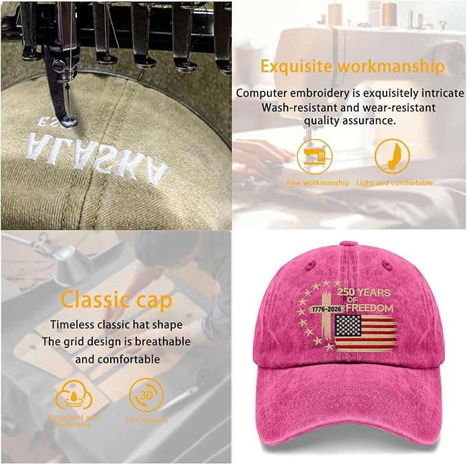US 250 Years Freedoms 1776-2026 250th Birthday Embroidered Hats Garde Cap for Him